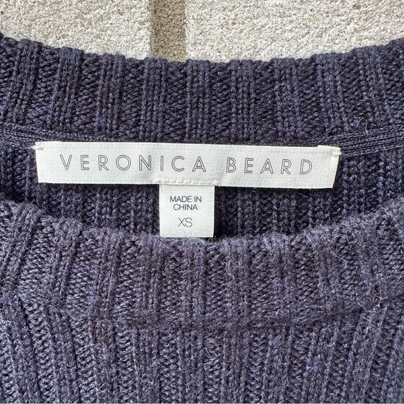 Veronica Beard Garrett Mixed Media Sweater Plaid Tunic Navy Merino Wool XS - Picture 5 of 11